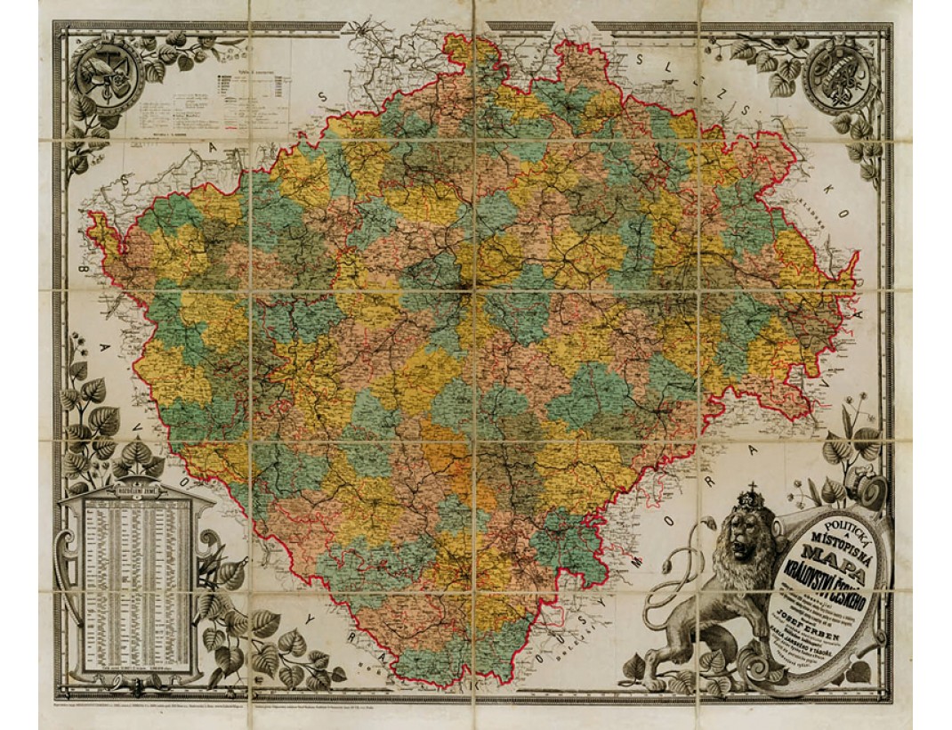 Nástěnná mapa KRÁLOVSTVÍ ČESKÉ 1883