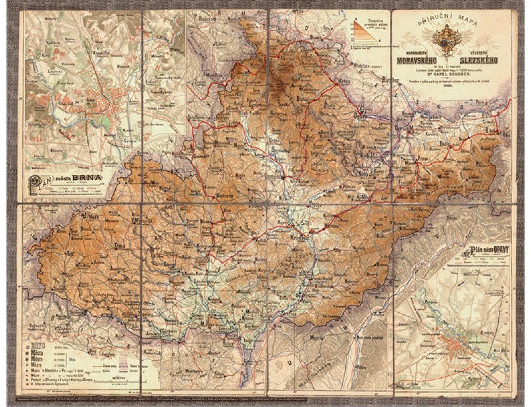 Nástěnná mapa MORAVA A SLEZSKO 1888