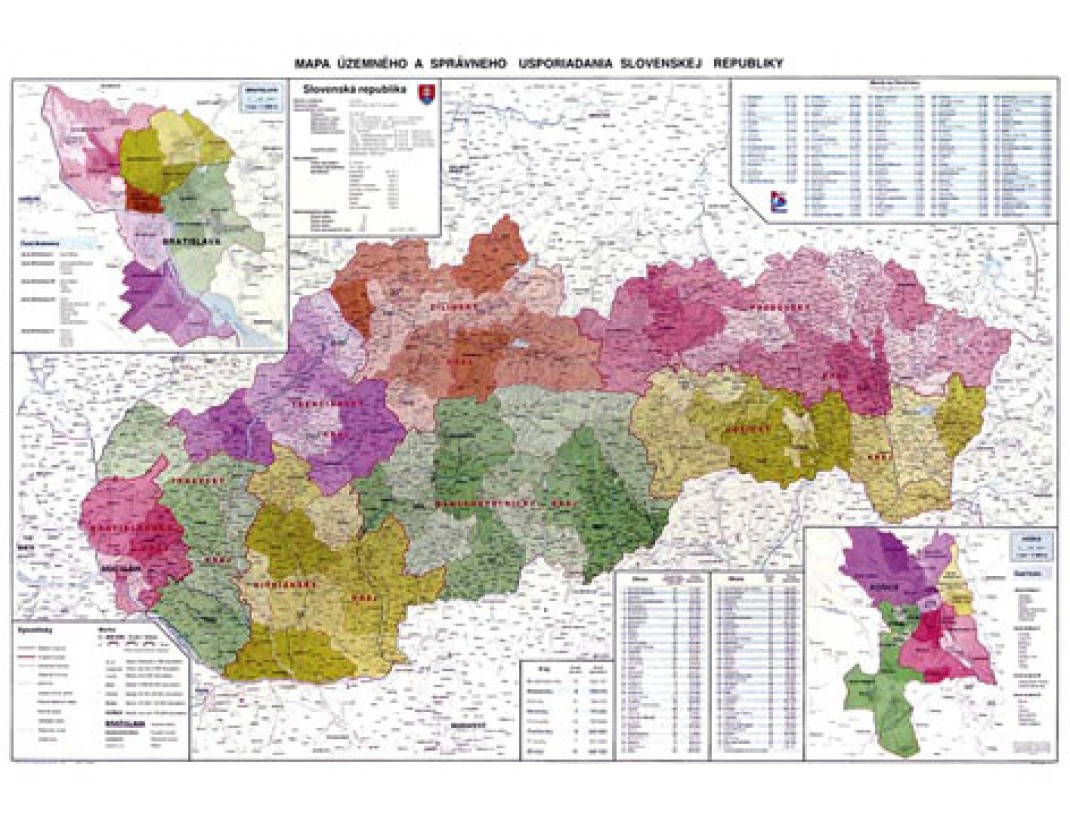 Nástěnná mapa SLOVENSKO ADMINISTRATIVNÍ